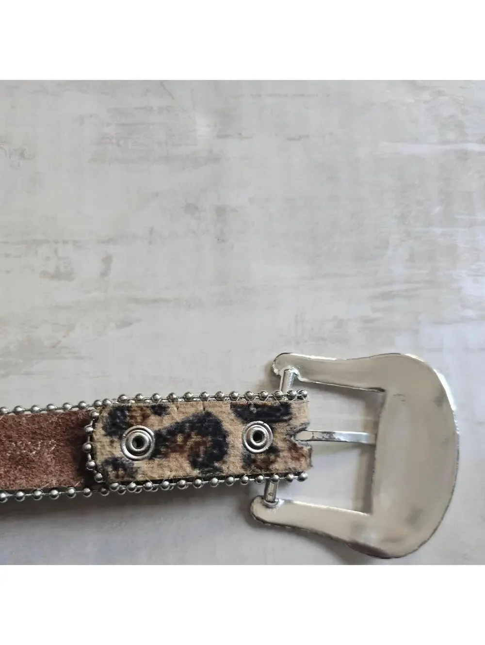 y2k Leopard Print Studded Rhinestone Belt Brown Silver Western